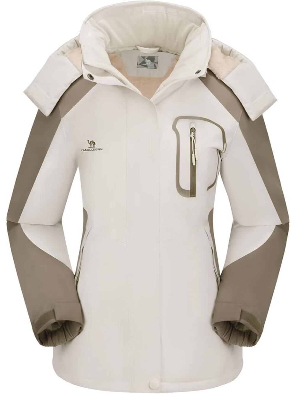〽️Women's Beige Winter Snowboarding Coat Warm Fleece Mountain Waterproof Jacket